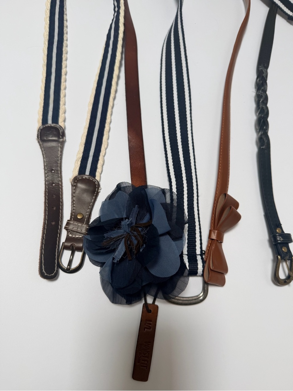 Hollister Abercrombie Belts  Navy and White Striped Floral Accent Belt